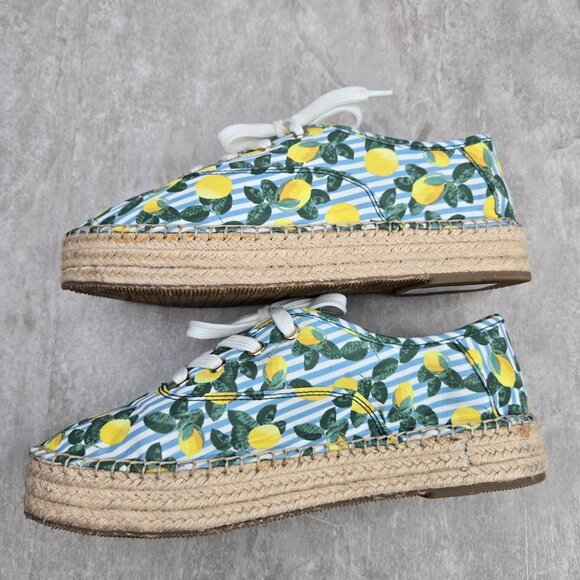 Gianni Bini Espadrille Sneakers Lemon Stripe Canvas Casual Lace Up Shoes Sz 9.5 - Picture 6 of 11
